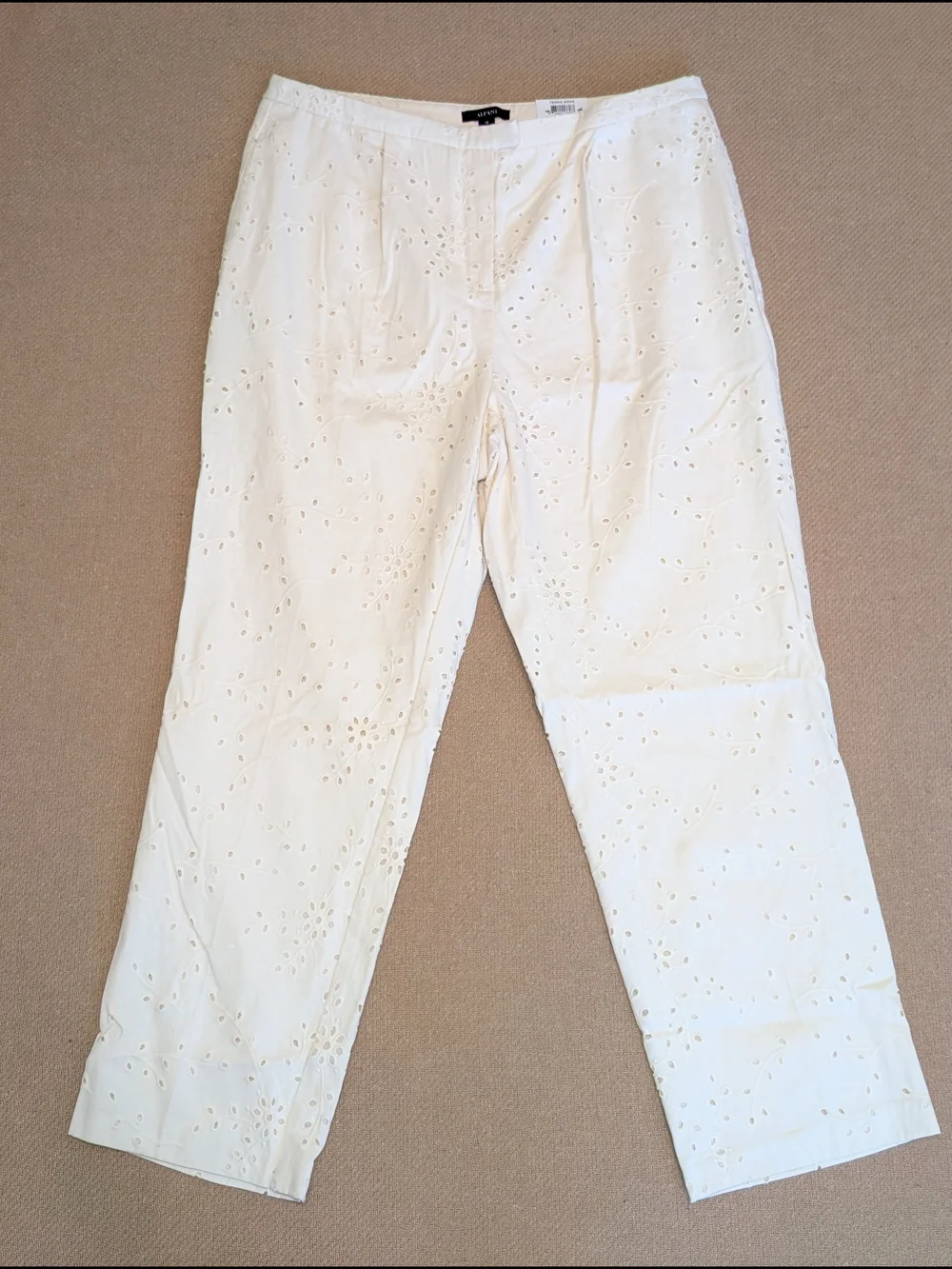Alfani Cream Embroidered Eyelet Straight Leg Ankle Pants Cotton